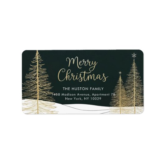 Golden Christmas Trees Return Address Label (Voorkant)