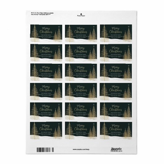 Golden Christmas Trees Return Address Label (Full Sheet)