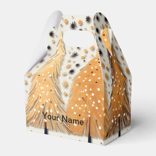 Golden Christmas Trees Shiny Snowflakes Feestdagen Bedankdoosjes (Achterkant)