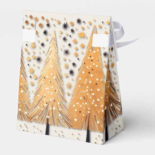 Golden Christmas Trees Shiny Snowflakes Feestdagen Bedankdoosjes (Achterkant)