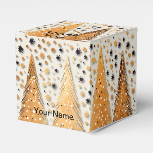 Golden Christmas Trees Shiny Snowflakes Feestdagen Bedankdoosjes (Voorkant Zijde)