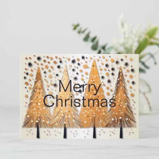 Golden Christmas Trees Shiny Snowflakes Feestdagen Feestdagenkaart (Staand voorkant)