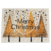Golden Christmas Trees Shiny Snowflakes Feestdagen Groot Cadeauzakje (Voorkant)