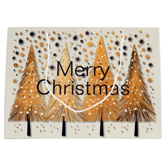 Golden Christmas Trees Shiny Snowflakes Feestdagen Groot Cadeauzakje (Voorkant)