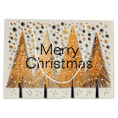 Golden Christmas Trees Shiny Snowflakes Feestdagen Groot Cadeauzakje (Achterkant)