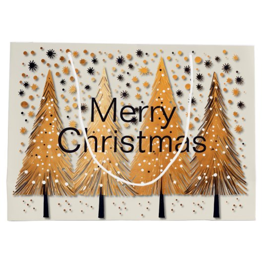 Golden Christmas Trees Shiny Snowflakes Feestdagen Groot Cadeauzakje (Achterkant)