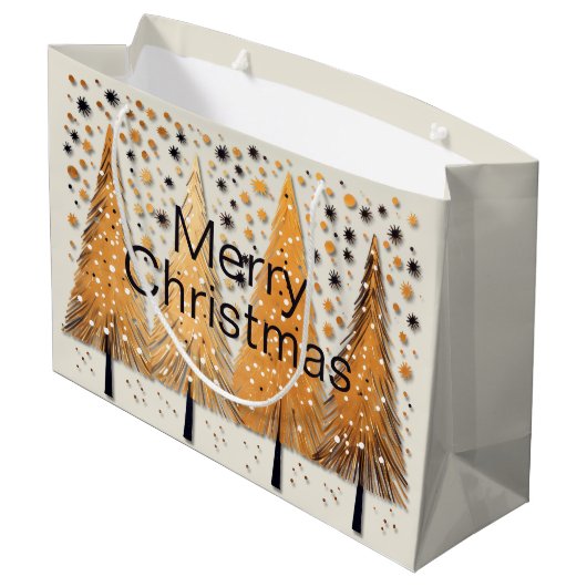 Golden Christmas Trees Shiny Snowflakes Feestdagen Groot Cadeauzakje (Achterkant Gekanteld)