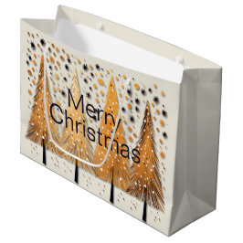 Golden Christmas Trees Shiny Snowflakes Feestdagen Groot Cadeauzakje