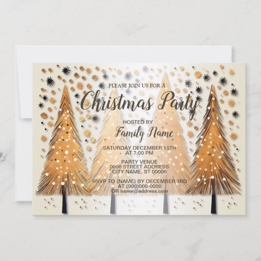 Golden Christmas Trees Shiny Snowflakes Feestdagen Kaart (Voorkant)