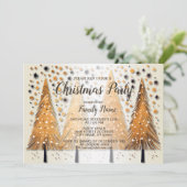Golden Christmas Trees Shiny Snowflakes Feestdagen Kaart (Staand voorkant)