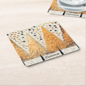 Golden Christmas Trees Shiny Snowflakes Feestdagen Kartonnen Onderzetters (Schuin)