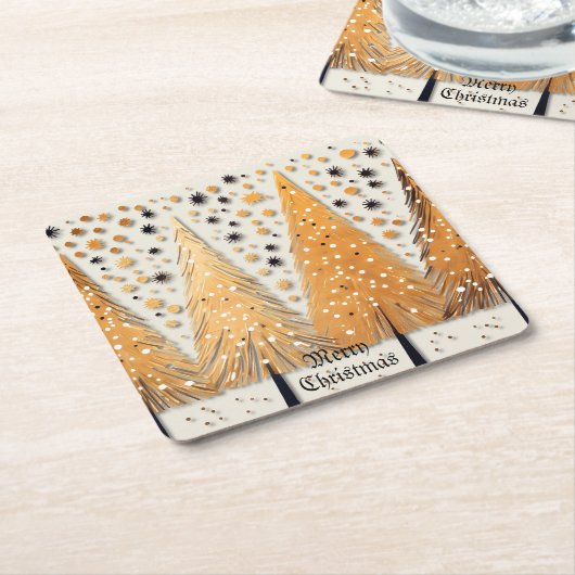 Golden Christmas Trees Shiny Snowflakes Feestdagen Kartonnen Onderzetters (Schuin)
