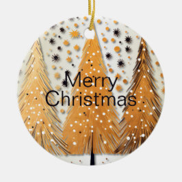 Golden Christmas Trees Shiny Snowflakes Feestdagen Keramisch Ornament