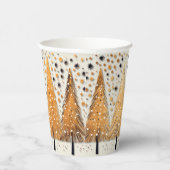 Golden Christmas Trees Shiny Snowflakes Feestdagen Papieren Bekers (Rechts)