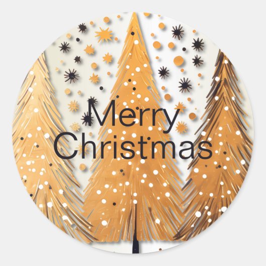 Golden Christmas Trees Shiny Snowflakes Feestdagen Ronde Sticker (Voorkant)