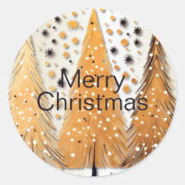 Golden Christmas Trees Shiny Snowflakes Feestdagen Ronde Sticker