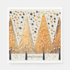 Golden Christmas Trees Shiny Snowflakes Feestdagen Servet