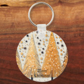 Golden Christmas Trees Shiny Snowflakes Feestdagen Sleutelhanger (Achterkant)