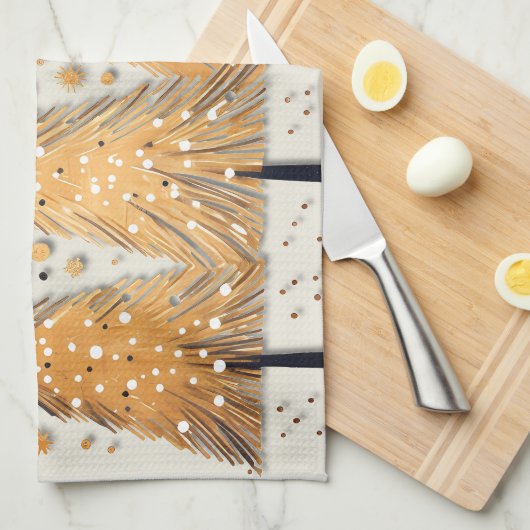 Golden Christmas Trees Shiny Snowflakes Feestdagen Theedoek (Quarter Fold)