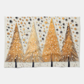 Golden Christmas Trees Shiny Snowflakes Feestdagen Theedoek (Horizontaal)