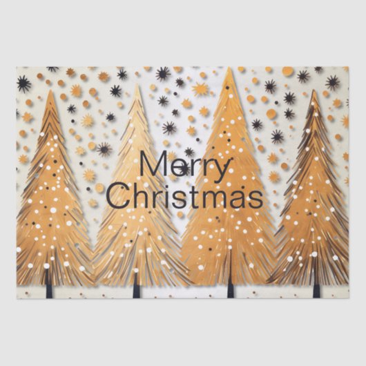 Golden Christmas Trees Shiny Snowflakes Feestdagen Tissuepapier (Voorkant)