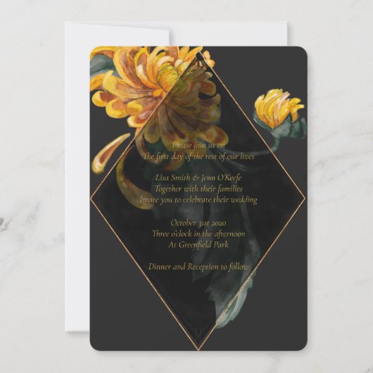 Golden Chrysanthemum Painted Wedding Invitations Kaart (Voorkant)