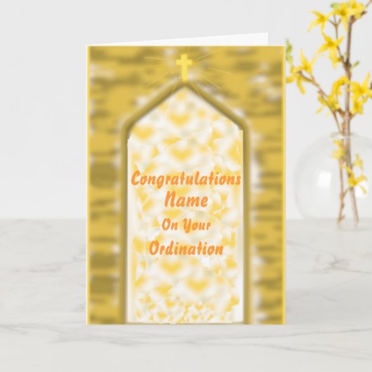 Golden Church Door Ordination Felicitatiekaart Kaart (Gele Bloem)