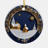Golden Churches Paper-Cut Style Starry Night Keramisch Ornament (Voorkant)