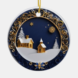 Golden Churches Paper-Cut Style Starry Night Keramisch Ornament
