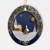 Golden Churches Paper-Cut Style Starry Night Keramisch Ornament (Links)