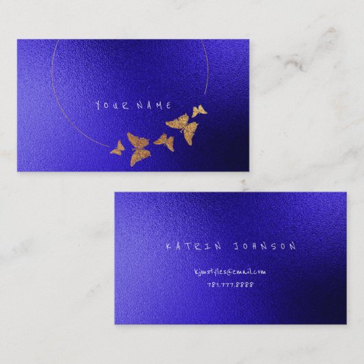 Golden Circle Blue Cobalt Butterfly Black Visitekaartje (Voorkant / Achterkant)