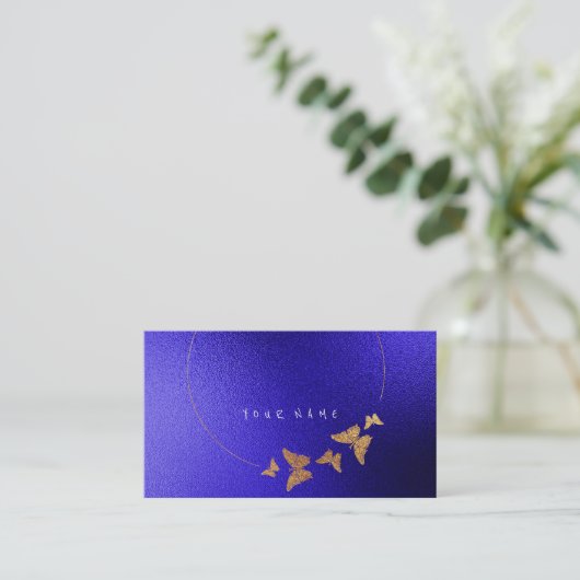 Golden Circle Blue Cobalt Butterfly Black Visitekaartje (Staand voorkant)