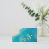 Golden Circle Blue Cobalt Butterfly Waterverf Visitekaartje (Staand voorkant)