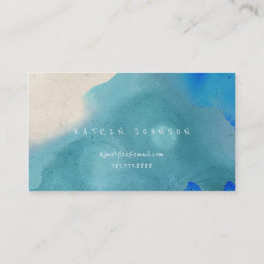 Golden Circle Blue Cobalt Butterfly Waterverf Visitekaartje (Achterkant)