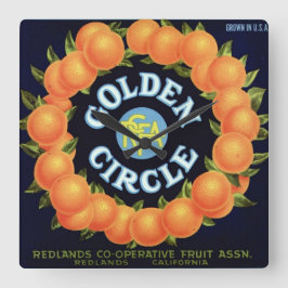 Golden Circle Merk Sinaasappels Crate Label Vierkante Klok