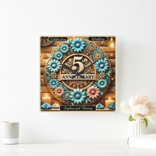 Golden Circle: Vijfde Jubileum Bloemen Creatie Vierkante Klok (Huis)