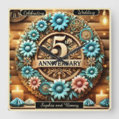 Golden Circle: Vijfde Jubileum Bloemen Creatie Vierkante Klok (Voorkant)