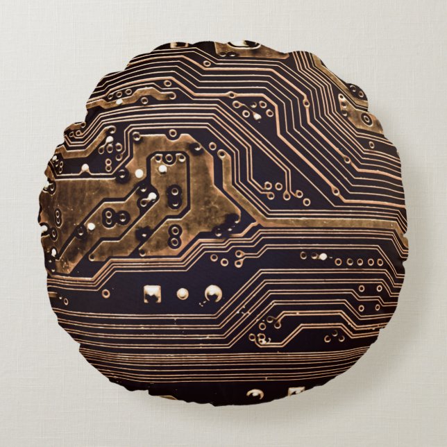 Golden circuit board. Electronic computer hardware Rond Kussen (Voorkant)