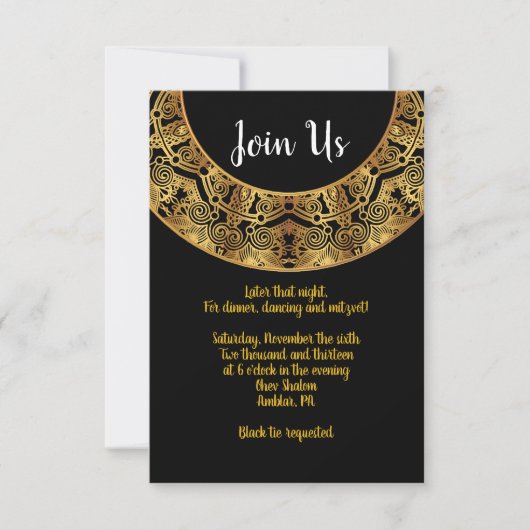 GOLDEN Circular Bat Mitzvah Reception Kaart (Voorkant)