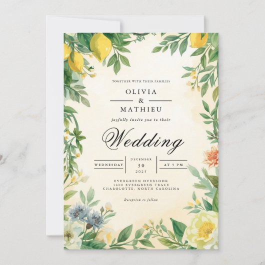 Golden Citrus Blossom Wedding Kaart (Voorkant)