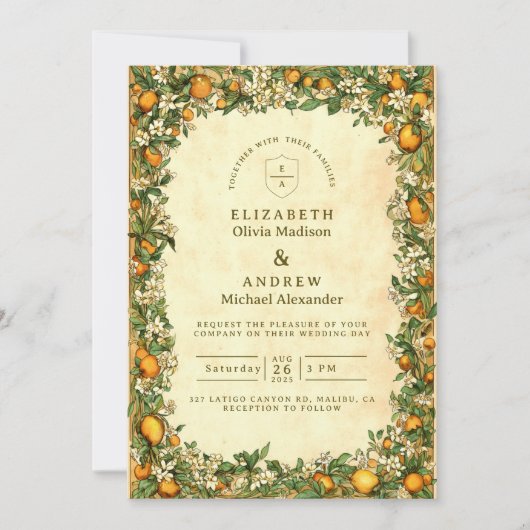 Golden Citrus Garden Wedding Kaart (Voorkant)