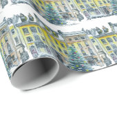 Golden City Brownstenen Elegant kerstboom Cadeaupapier (Rol Hoek)