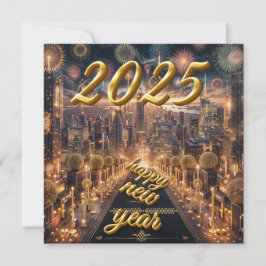 Golden City Lights Nieuwjaar 2025 Wenskaart Feestdagenkaart