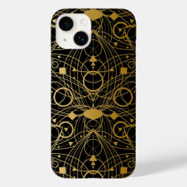 Golden Classy Lotus Line Art Black Case-Mate iPhone 14 Hoesje