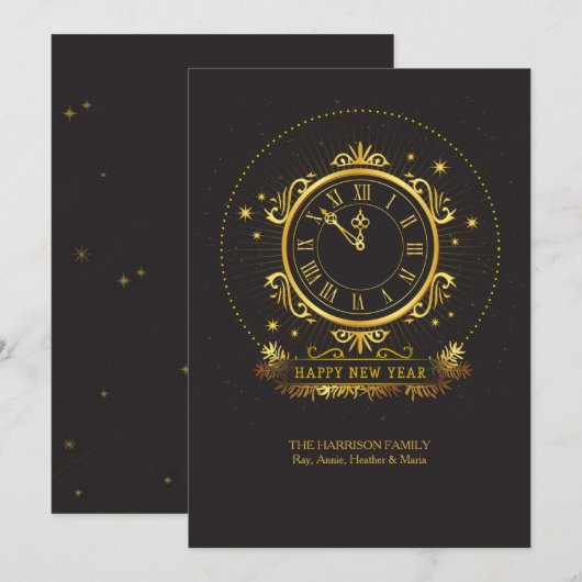 Golden Clock Holiday Card Feestdagenkaart (Voorkant / Achterkant)