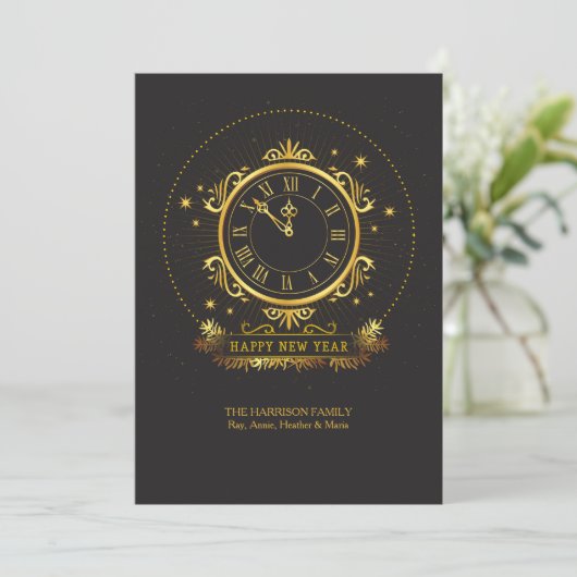 Golden Clock Holiday Card Feestdagenkaart (Staand voorkant)