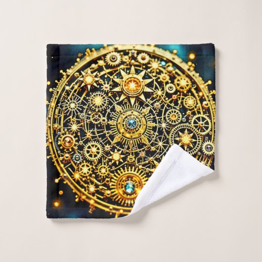 Golden Clockwork Celestial Art Bad Handdoek (Wasdoekje)