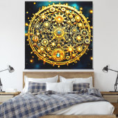 Golden Clockwork Celestial Art Canvas Afdruk (Insitu (Slaapkamer))