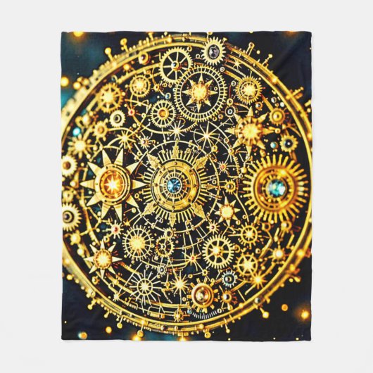 Golden Clockwork Celestial Art Fleece Deken (Voorkant)