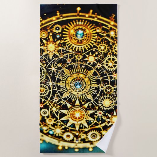 Golden Clockwork Celestial Art Strandlaken (Voorkant)
